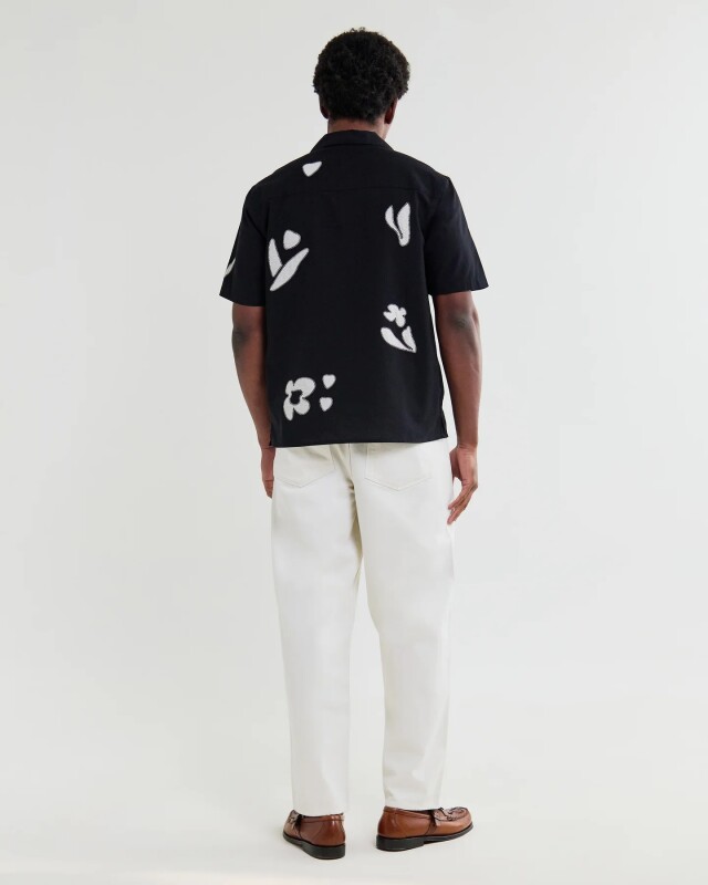 wax london Didcot - Black And Beige Abstract Applique Short-Sleeve Shirt