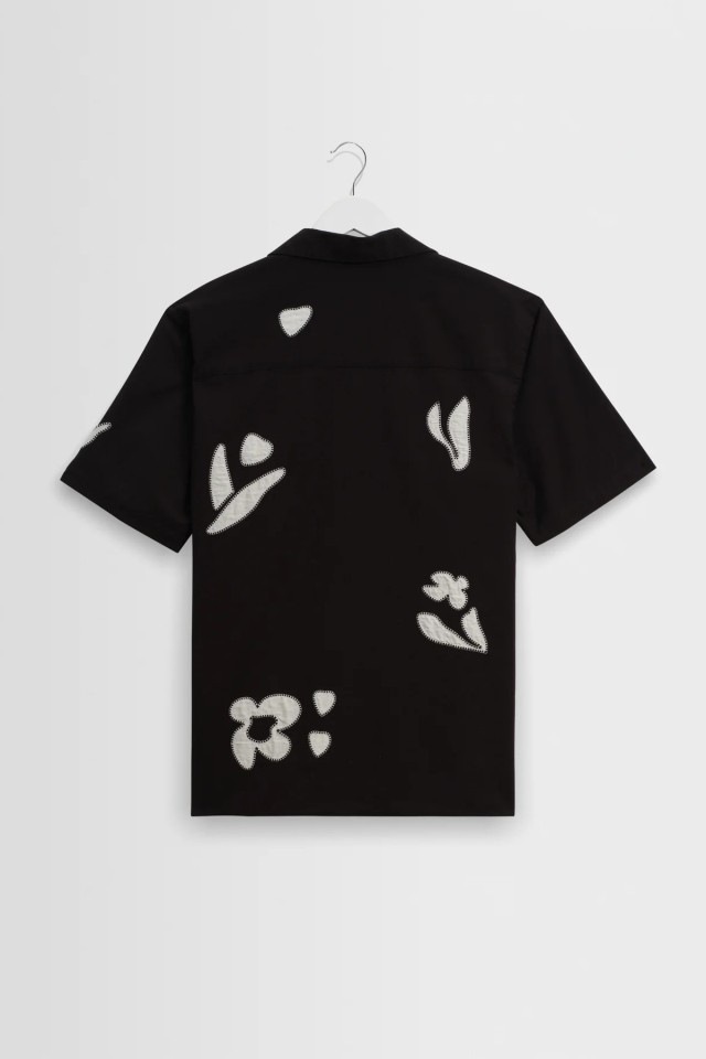 wax london Didcot - Black And Beige Abstract Applique Short-Sleeve Shirt