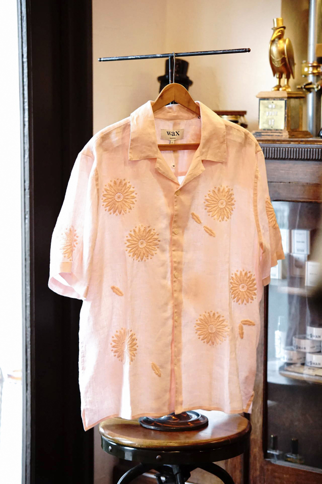 wax london Didcot - Pink Flower Embroidered Short-Sleeve Shirt