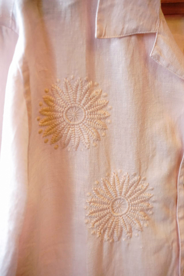 wax london Didcot - Pink Flower Embroidered Short-Sleeve Shirt
