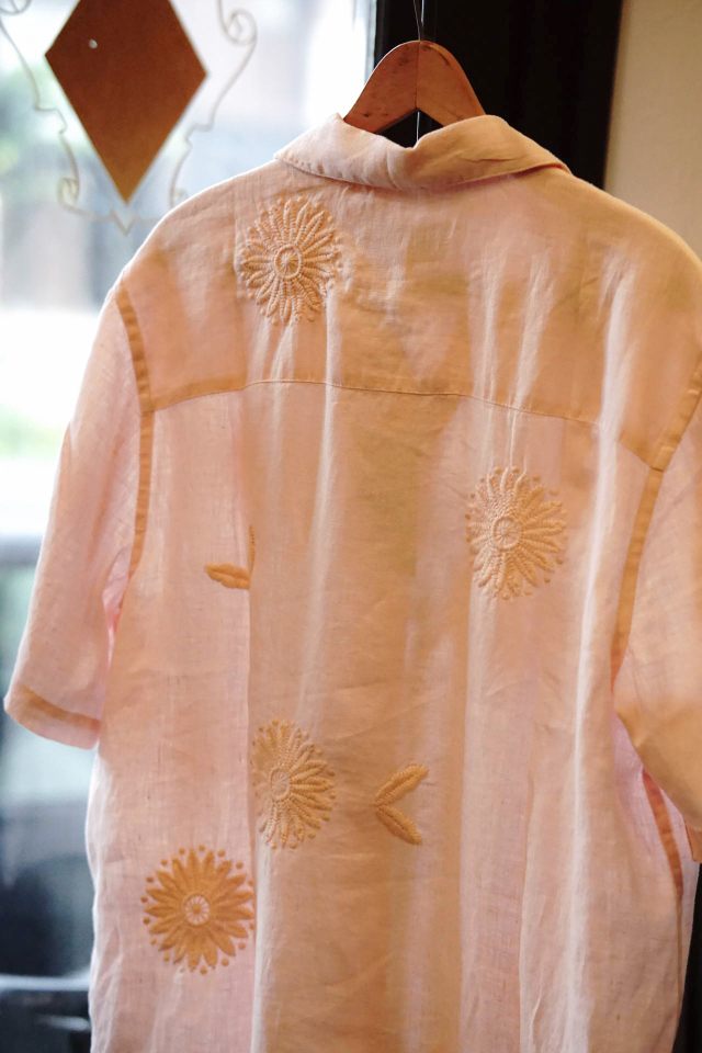 wax london Didcot - Pink Flower Embroidered Short-Sleeve Shirt