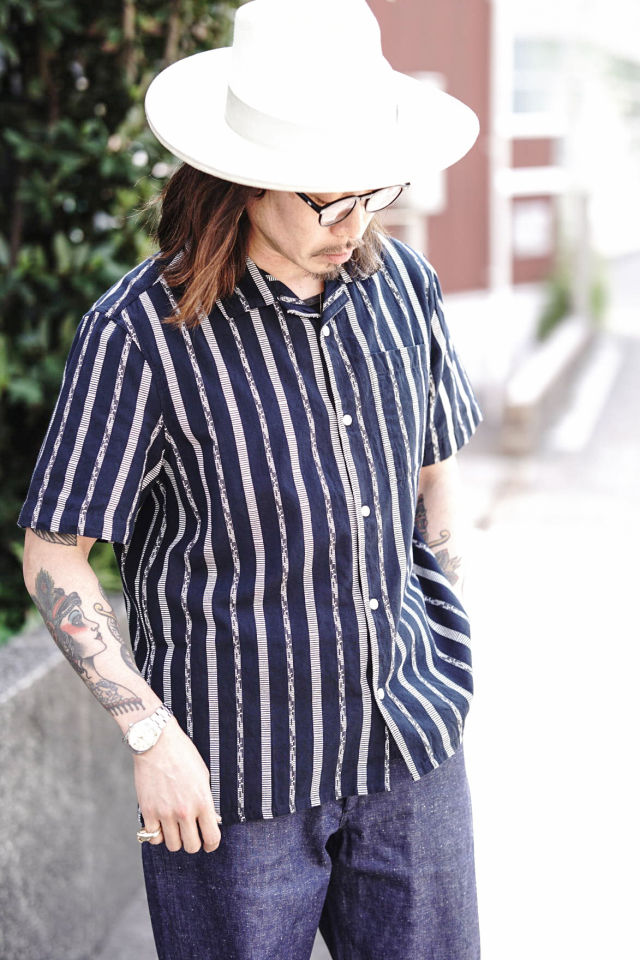 wax london Didcot - Navy Fleck Stripe Short-Sleeve Shirt