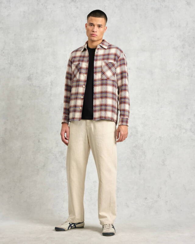 wax london Whiting - Ecru And Multicolour Hutton Check Overshirt