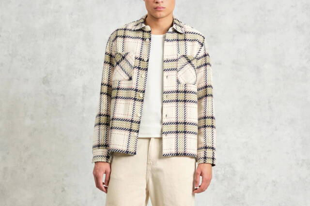 wax london Whiting - Ecru And Sage Harp Check Overshirt