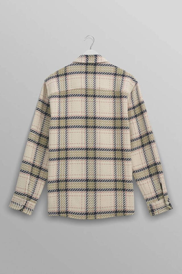 wax london Whiting - Ecru And Sage Harp Check Overshirt