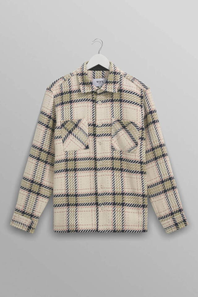 wax london Whiting - Ecru And Sage Harp Check Overshirt