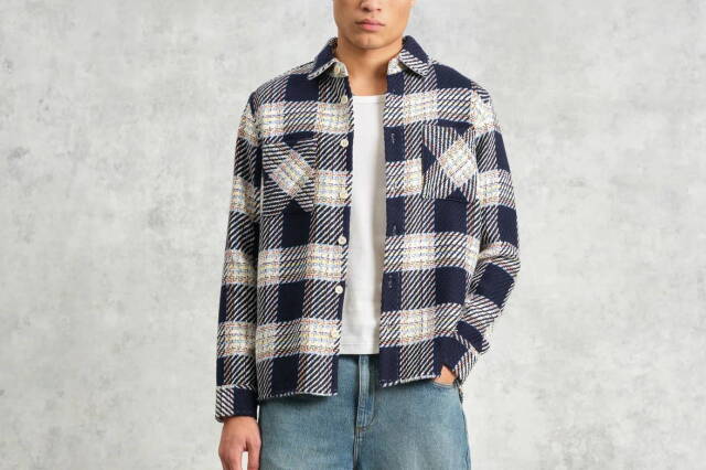 wax london Whiting - Navy And Multicolour Hutton Check Overshirt