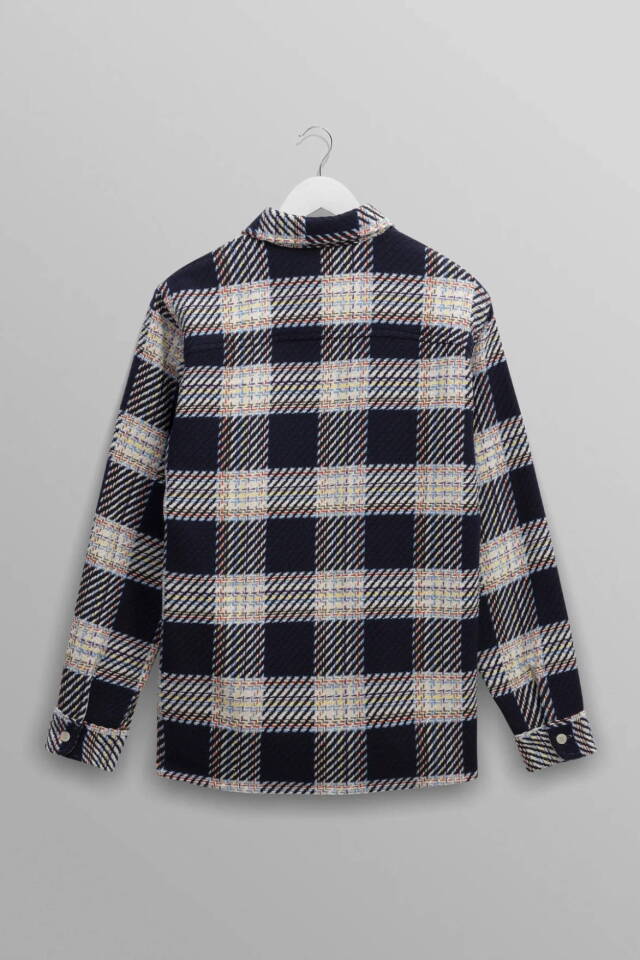 wax london Whiting - Navy And Multicolour Hutton Check Overshirt