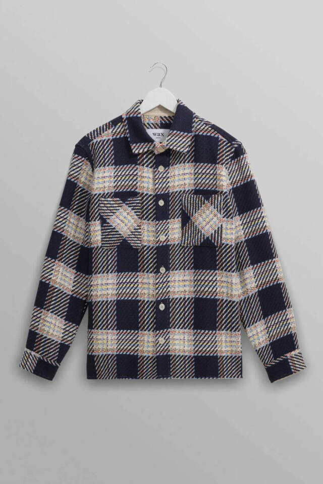 wax london Whiting - Navy And Multicolour Hutton Check Overshirt
